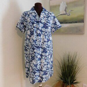 Haband Collared Floral Short Sleeve Pullover Dress Pockets Cottagecore Small